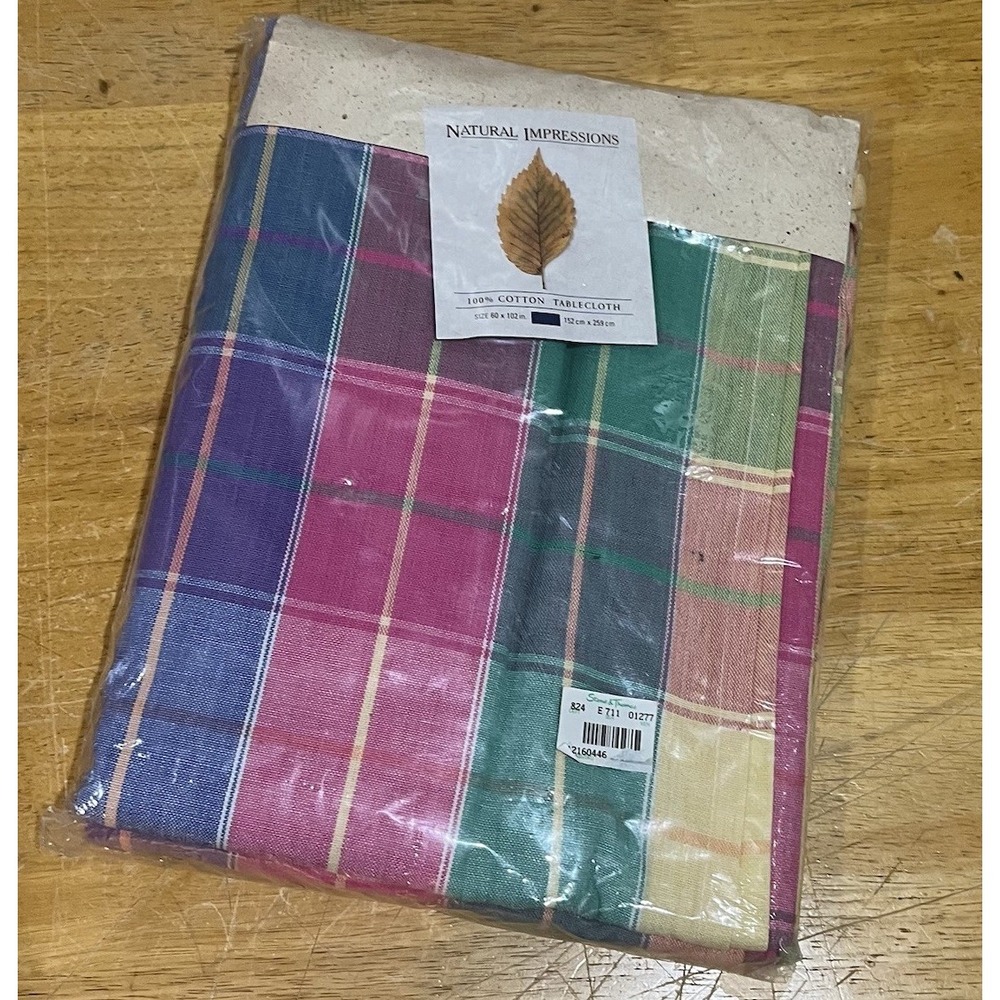 Natural Impressions Bright‎ Color Plaid Fabric Tablecloth 60x102" 100% Cotton
